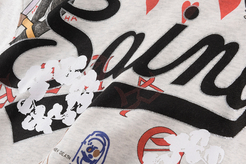 Aged Graffiti Heavy Hand-Painted Hoodie - Light Gray - product image 7