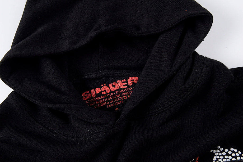 Sp5der 55555 Glitter Big Logo Hoodie - Black / Light Gray - product image 5