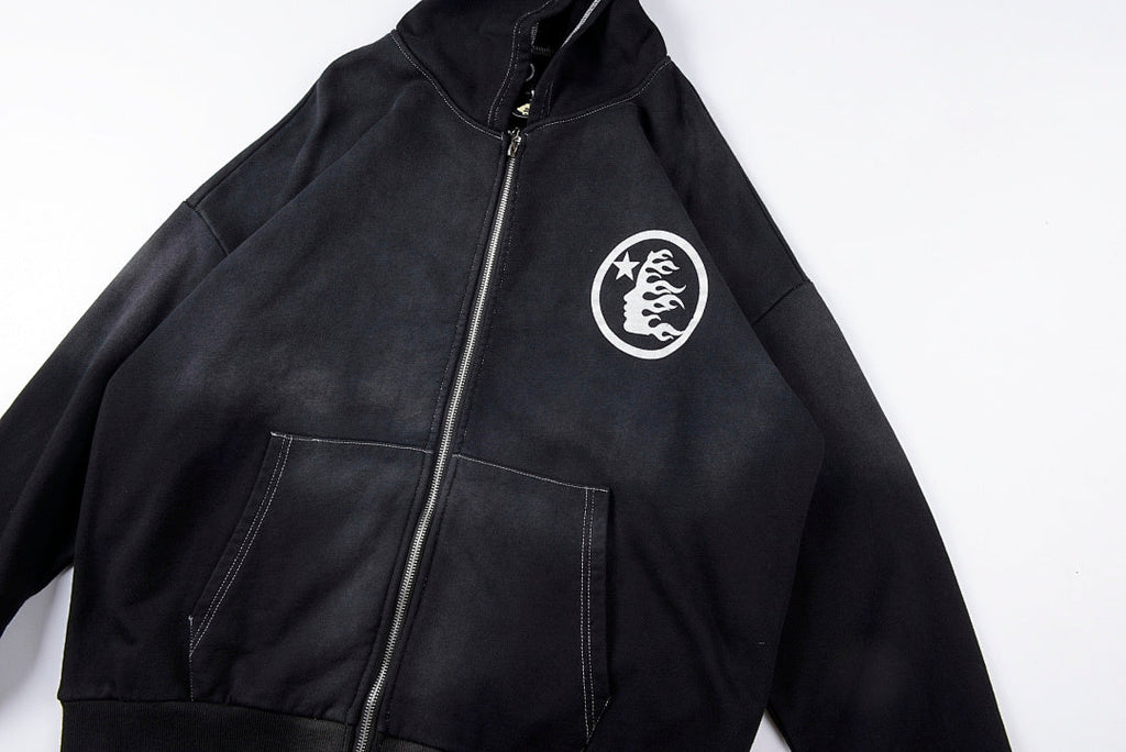 Hellstar Studios Vintage Washed Big Logo Zip-Up Hoodie - Black - product image 8