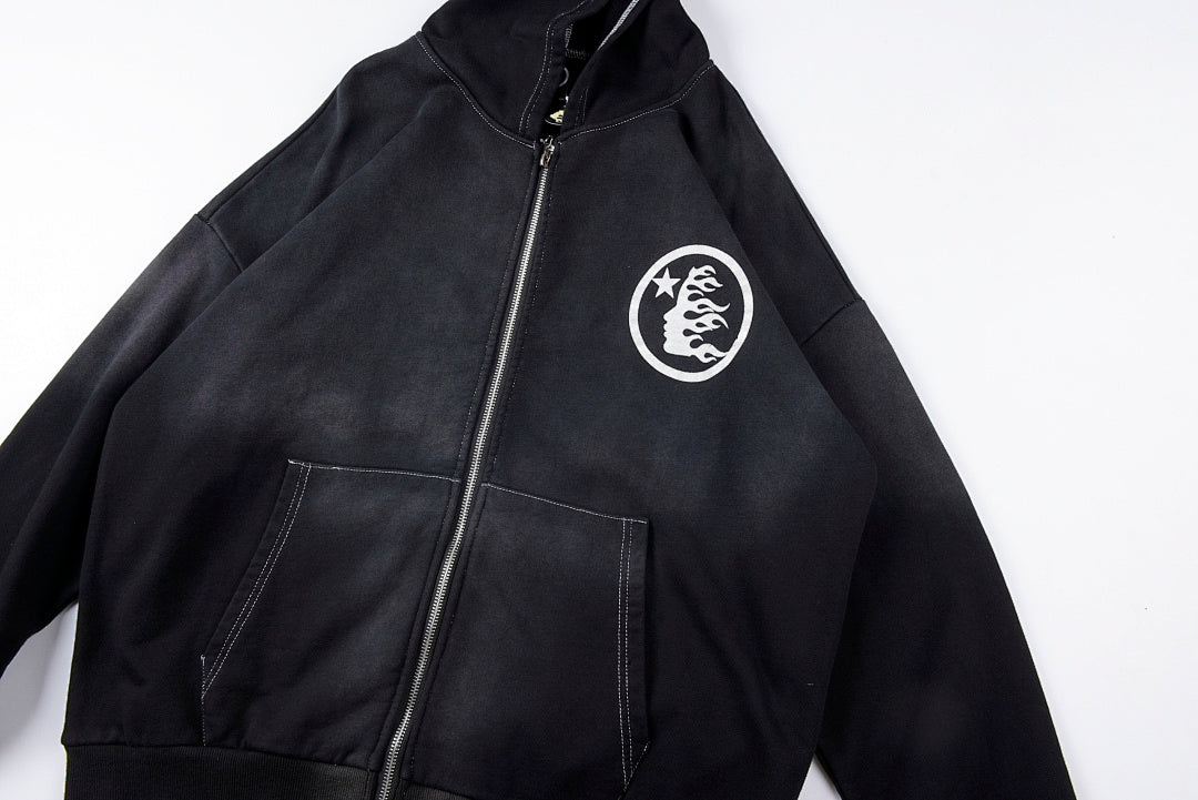Hellstar Studios Vintage Washed Big Logo Zip-Up Hoodie - Black - product image 8