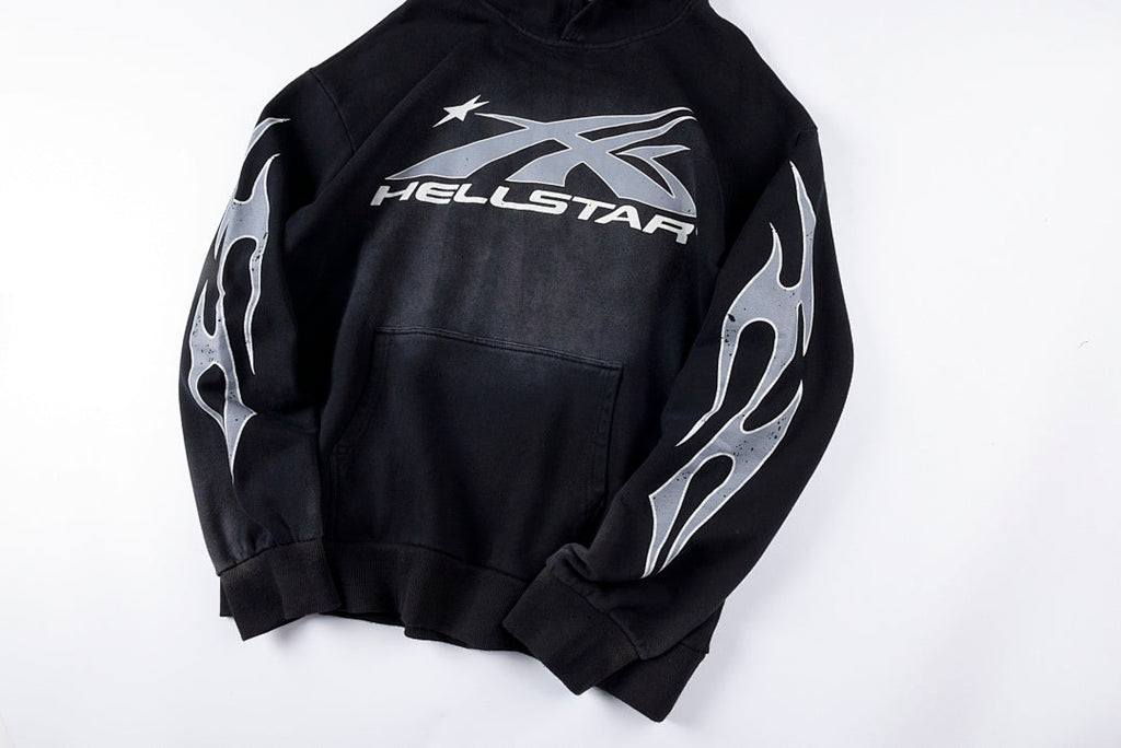 Hellstar Studios Hip-Hop Graffiti Portrait Vintage Hoodie - Black - product image 4