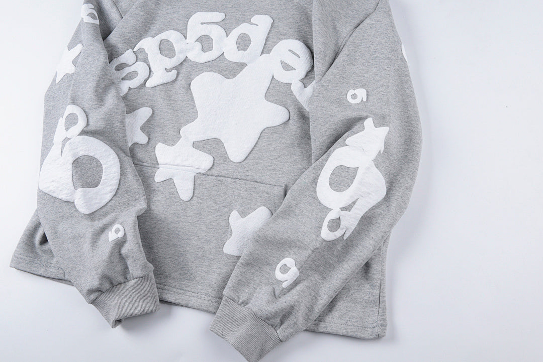 Sp5der 555555 Web Yellow Star Cropped Hoodie - Gray - product image 7