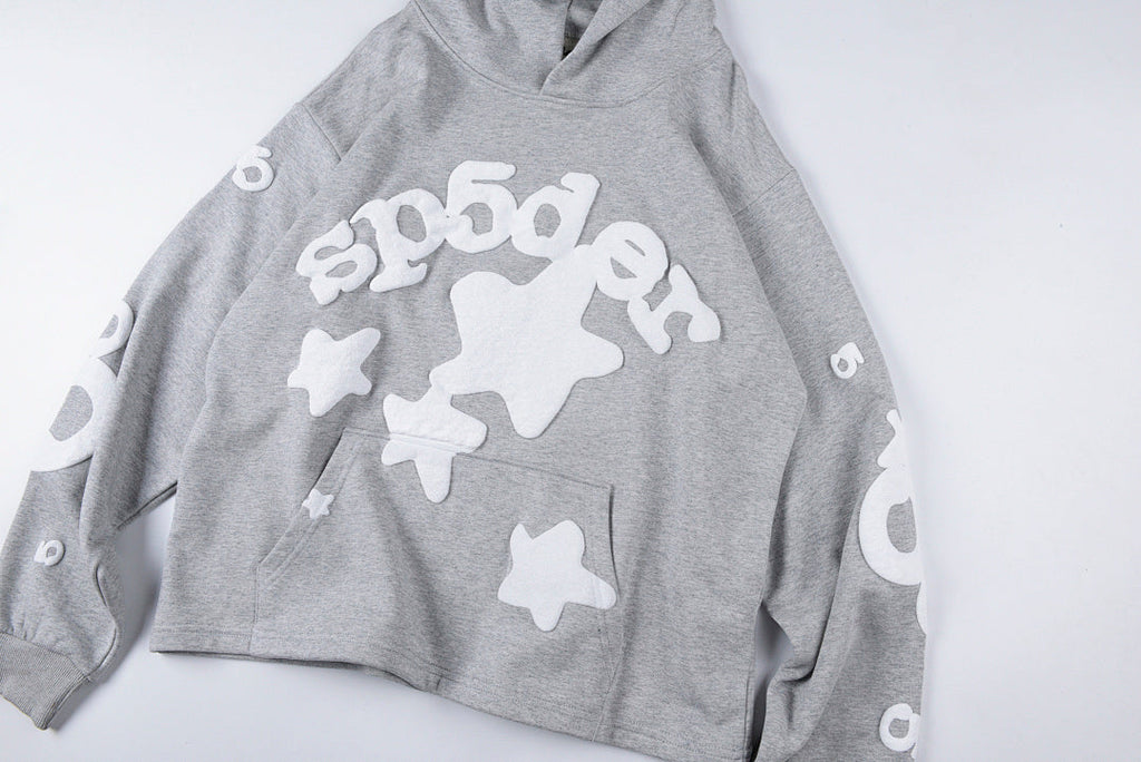 Sp5der 555555 Web Yellow Star Cropped Hoodie - Gray - product image 9