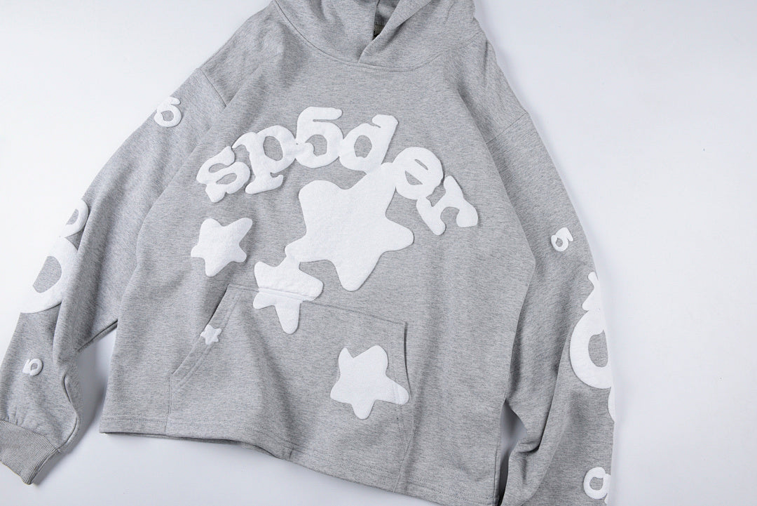 Sp5der 555555 Web Yellow Star Cropped Hoodie - Gray - product image 9