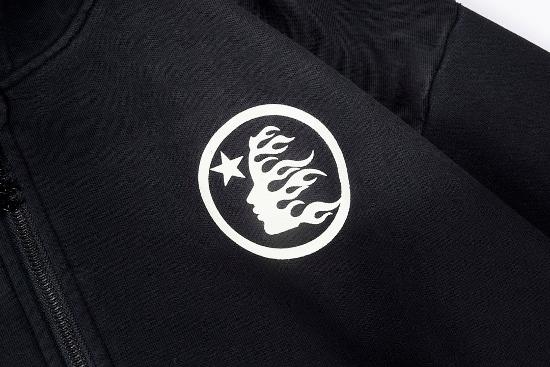 Hellstar Studios Sports Big Logo Washed Cotton Zip-Up Hoodie - Black / Yellow - product image 6
