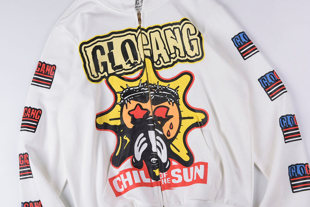 Glo Gang Boyz Worldwide Beverage Cartoon Zip-Up Hoodie - Light Gray - product image 11