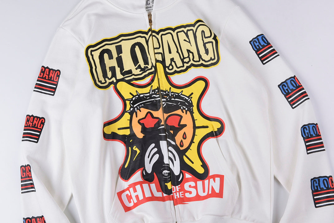 Glo Gang Boyz Worldwide Beverage Cartoon Zip-Up Hoodie - Light Gray - product image 11