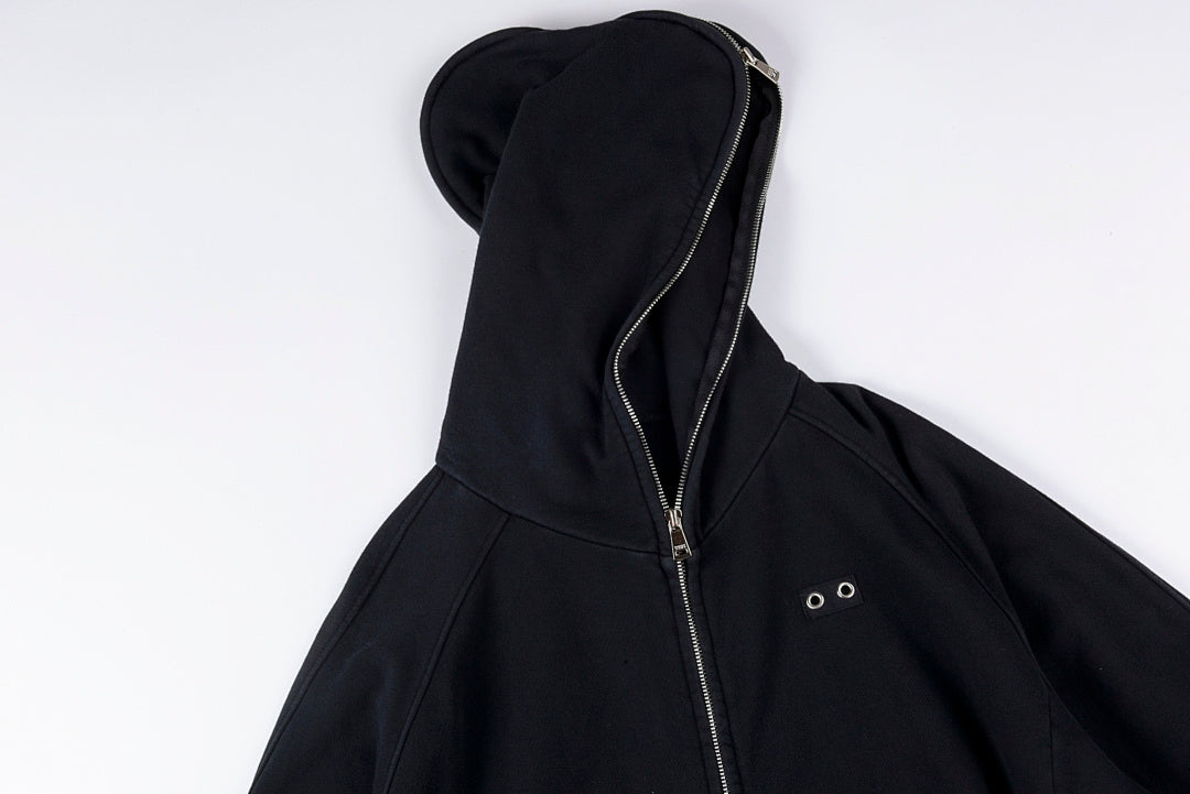 Dual Zip Front & Back Half-Zip Hoodie - Black / Light Gray - product image 9