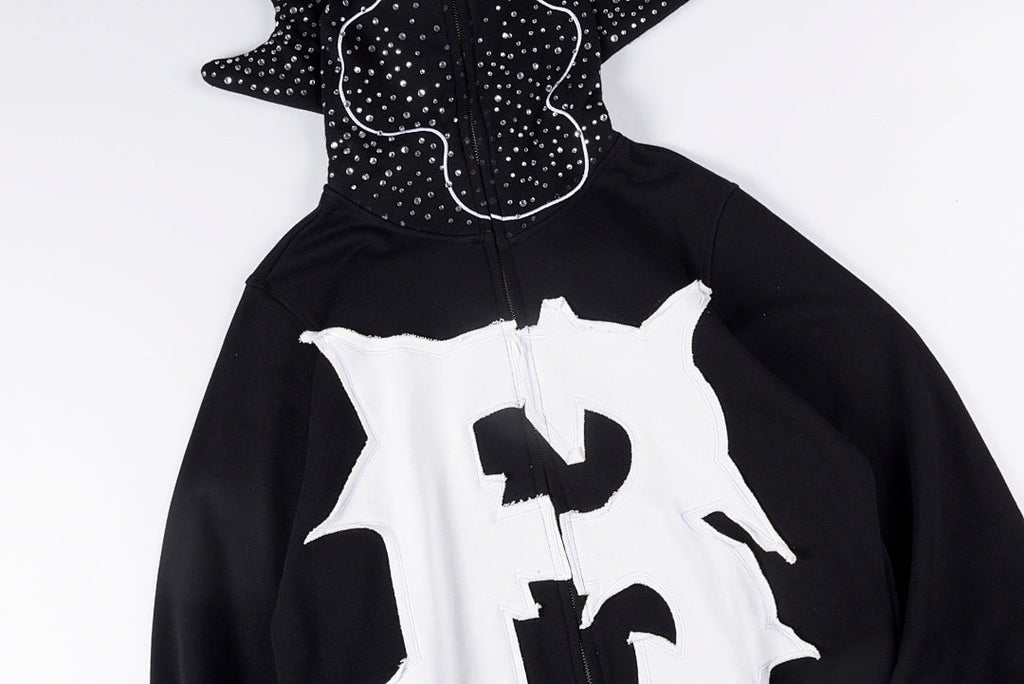 Glo Gang The Glory Rhinestone Cartoon Print Full Zip Hoodie - Black - product image 9