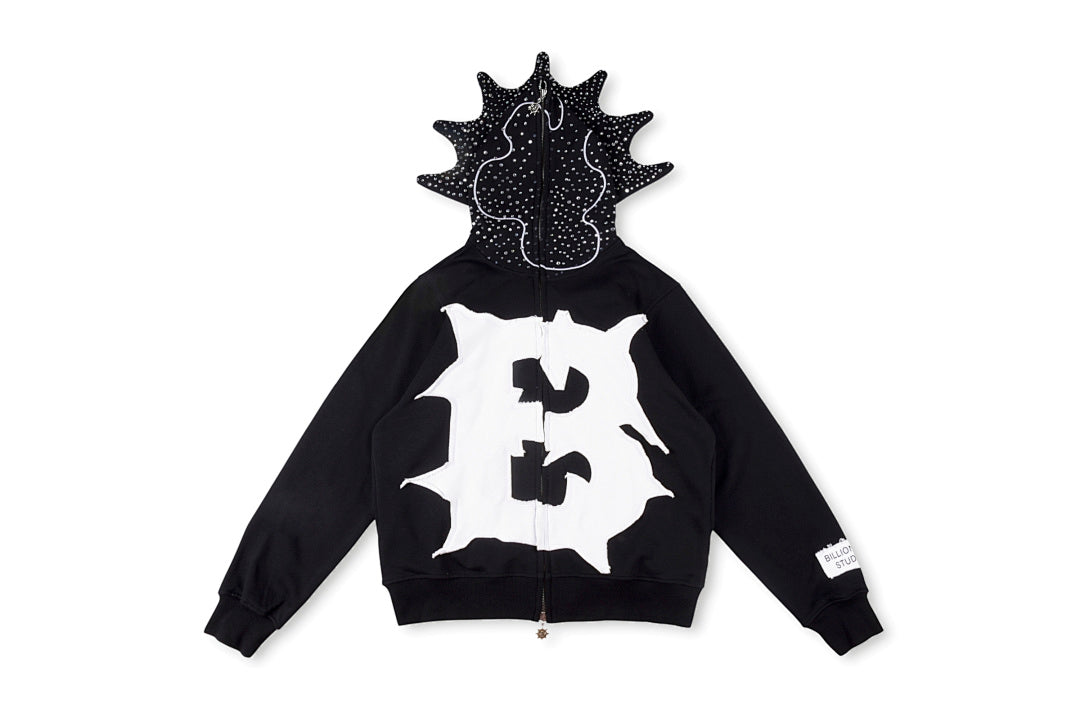 Glo Gang The Glory Rhinestone Cartoon Print Full Zip Hoodie - Black - product image 1