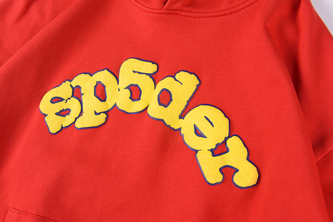 Sp5der Puff Logo Print American Hoodie - Red - product image 6