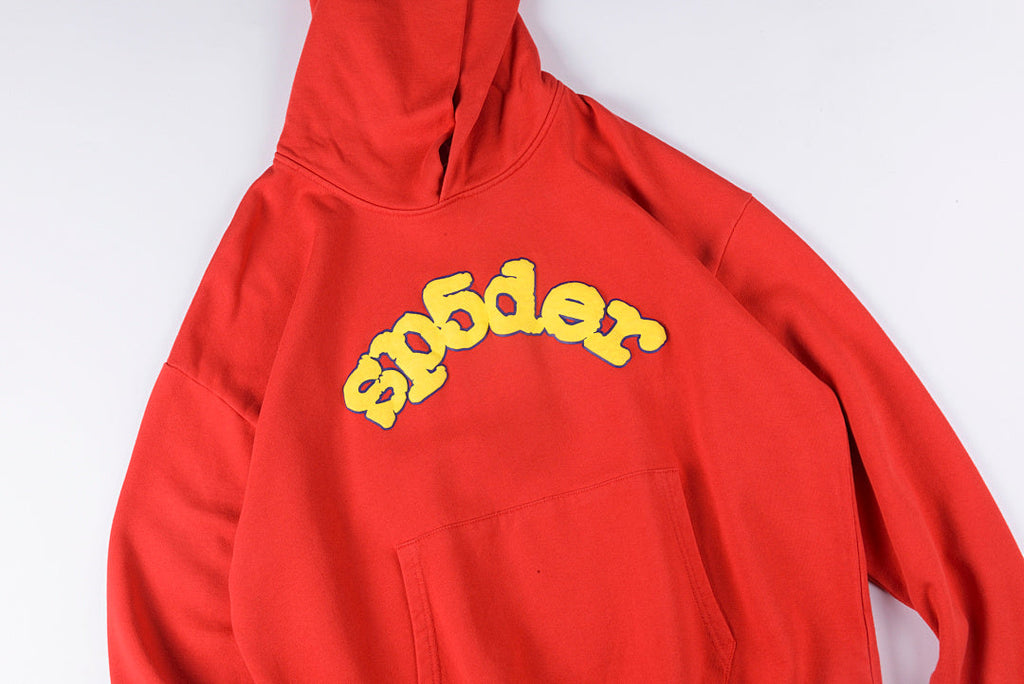 Sp5der Puff Logo Print American Hoodie - Red - product image 8