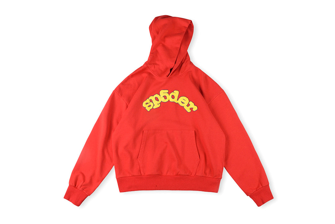 Sp5der Puff Logo Print American Hoodie - Red - product image 1