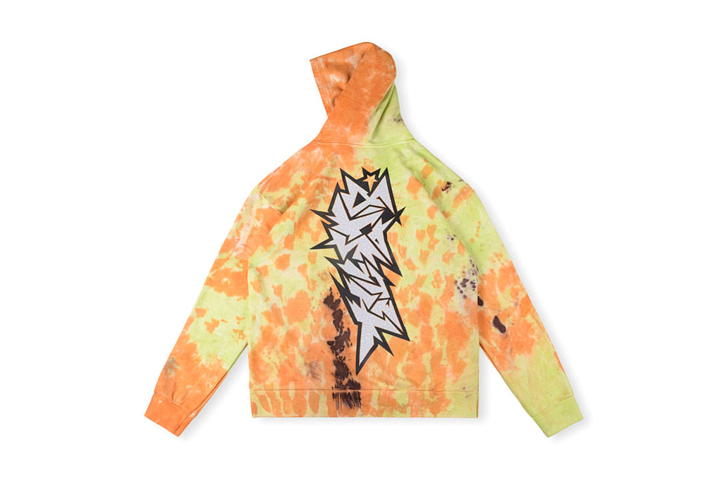 Hellstar Studios Slime Cracked Letter Tie-Dye Distressed Cotton Hoodie - Orange Beige - product image 2