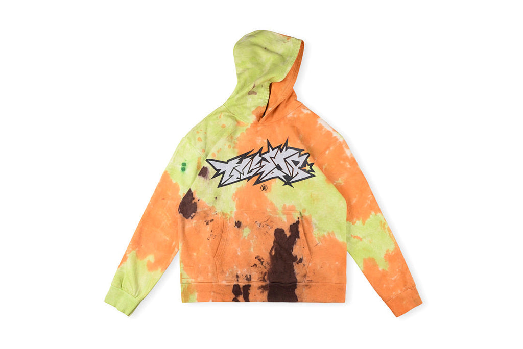 Hellstar Studios Slime Cracked Letter Tie-Dye Distressed Cotton Hoodie - Orange Beige - product image 1