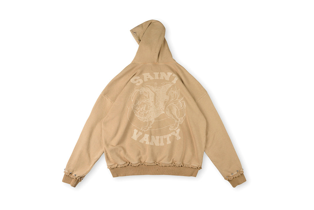 Saint Vanity Washed Distressed Studded Hoodie - Charcoal / Blue - product image 3
