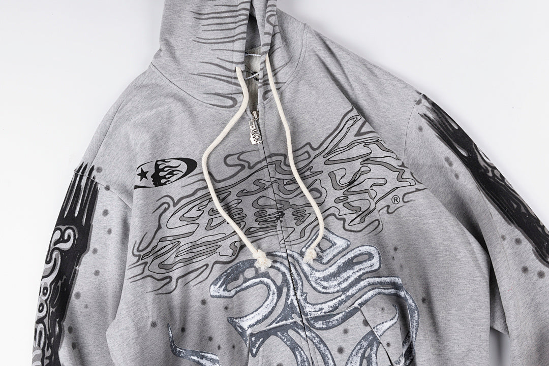 Hellstar Studios Street Style Zip-Up Hoodie - Light Gray - product image 8