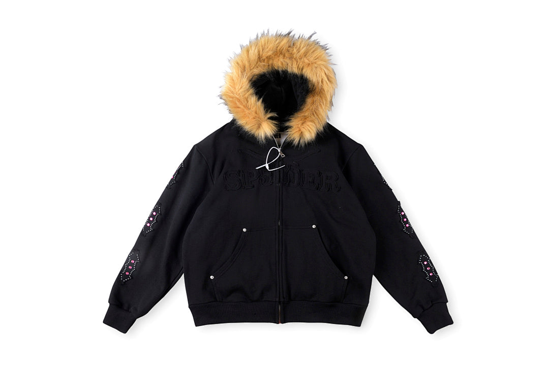 Sp5der 555555 Embroidered Zip-Up Hoodie - Yellow - product image 4