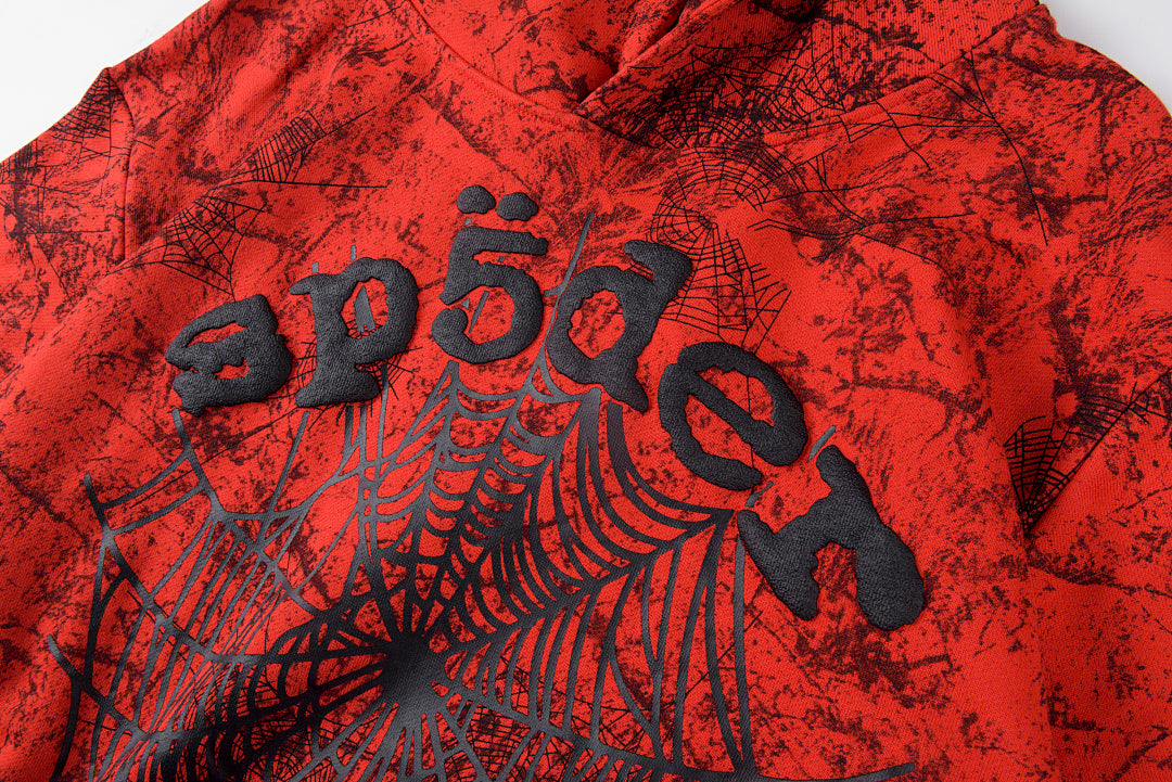 Sp5der 555555 Vintage Web Print Hoodie - Red Burgundy - product image 7