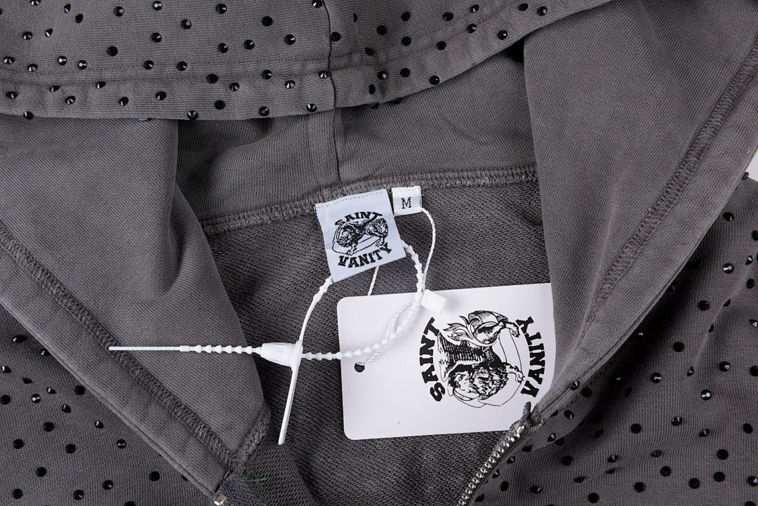 Saint Vanity Full Crystal Washed Hoodie - Charcoal - product image 6