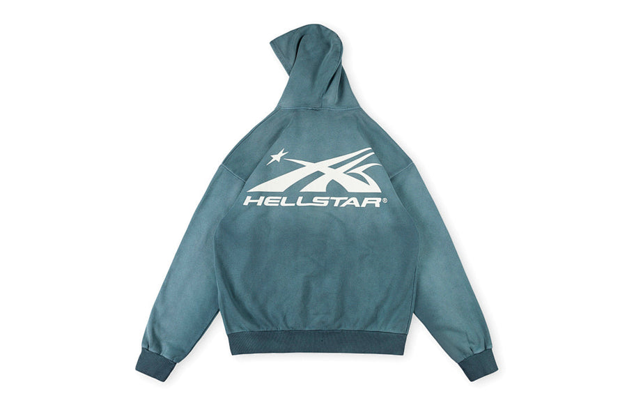 Hellstar Studios Washed Cotton Full Zip Hoodie - Gray / Burgundy / Blue Teal