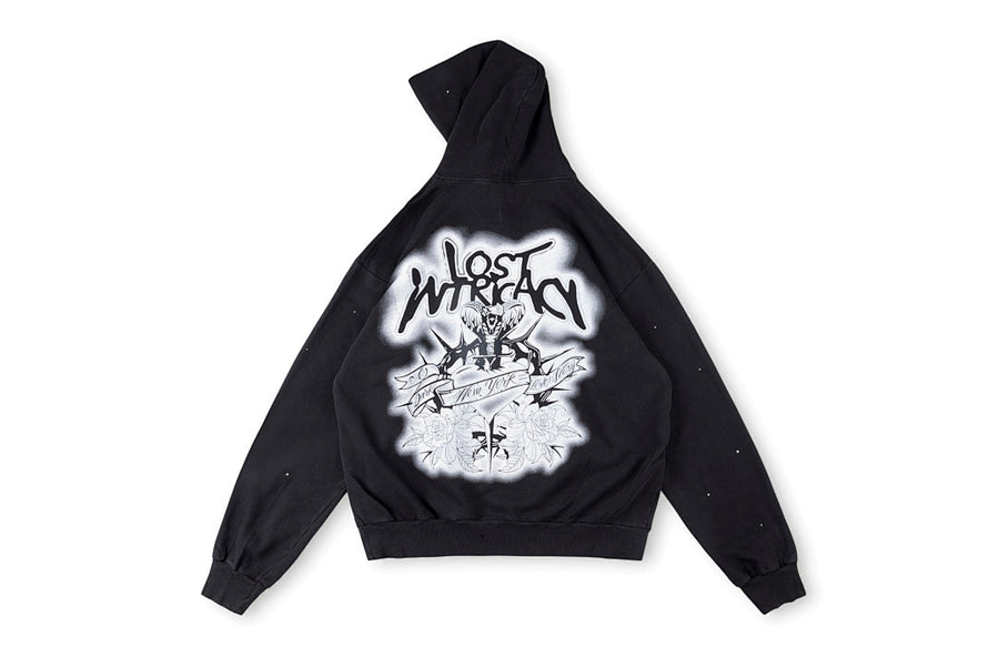 Lost Intrycacy Crystal Washed Pullover Hoodie - Black