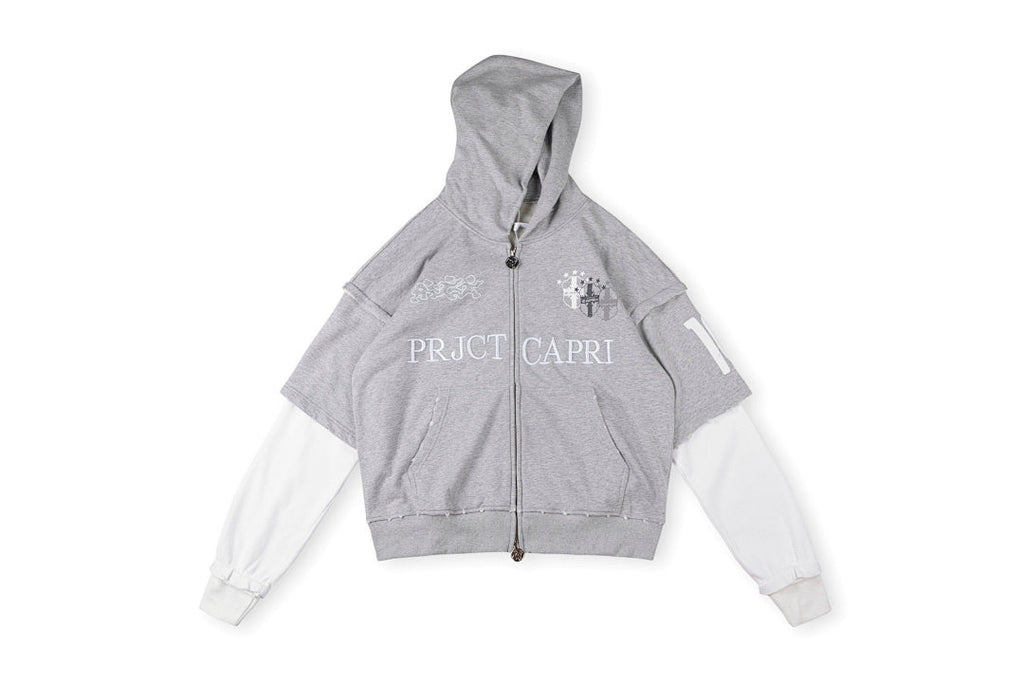 Project Capri Emergency Cotton Patchwork Full Zip Hoodie - Gray - product image 1