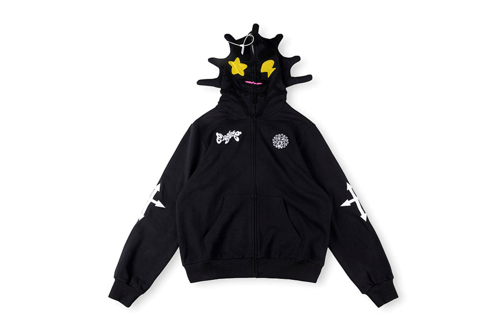 Glo Gang The Glory Embroidered Pointed Hood Full Zip Hoodie - Gray / Black - product image 1