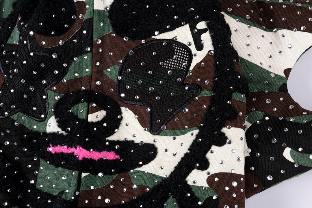 Glo Gang Camo Cartoon Embroidery Casual Matching Set Hoodie - Black - product image 3