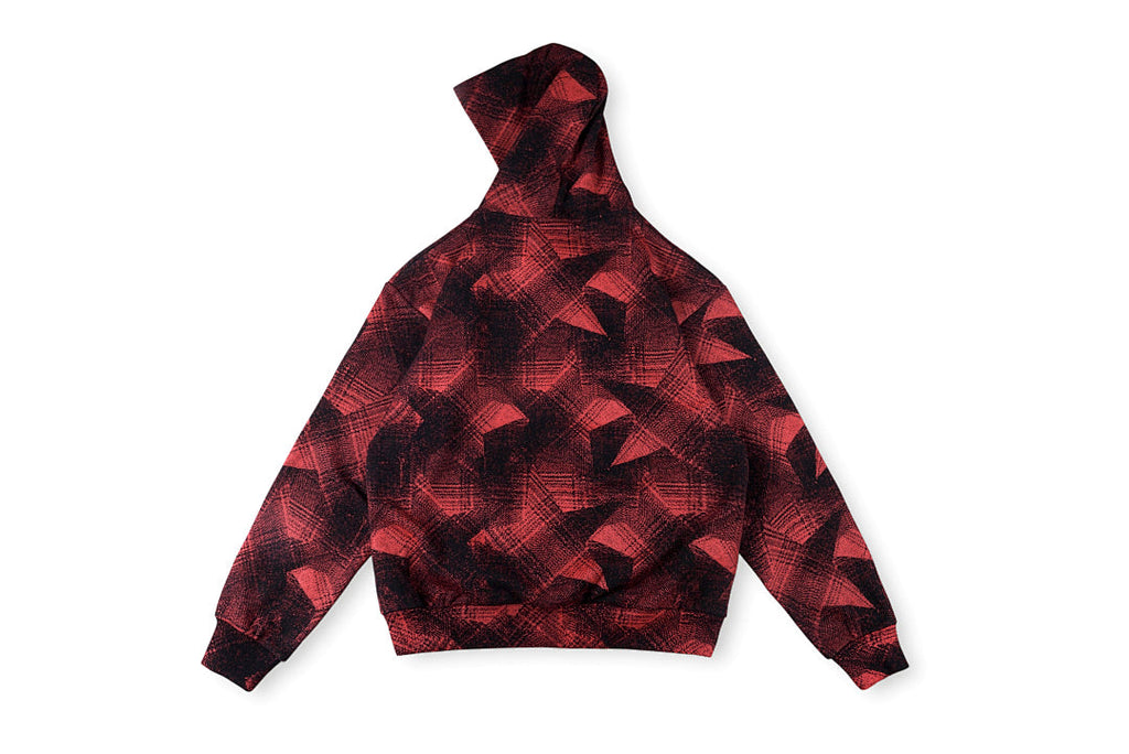 Sp5der 555555 Worldwide Vintage Red-Black Plaid Spider Web Hoodie - Burgundy - product image 2
