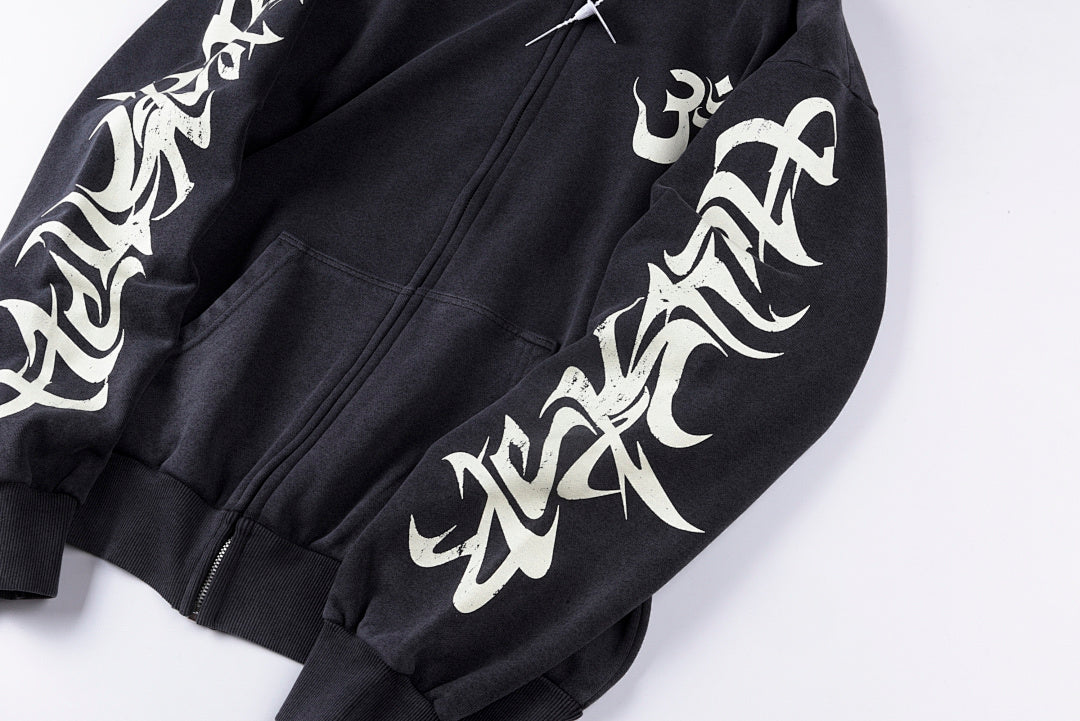 Hellstar Studios American Street Washed Distressed Hoodie - Navy Black - product image 8