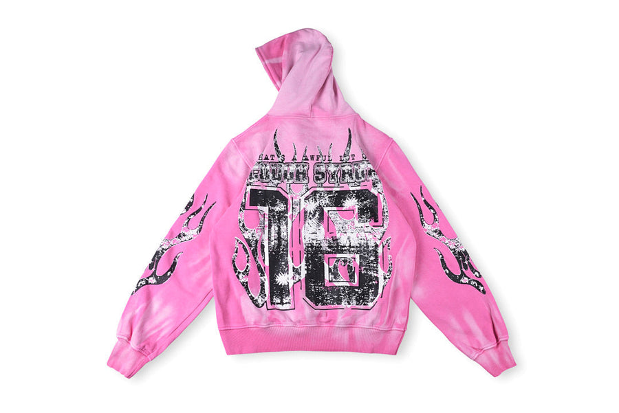 That's A Awful Lot Of Cough Syrup Flame Print Street Matching Set Hoodie - Light Blue / Pink