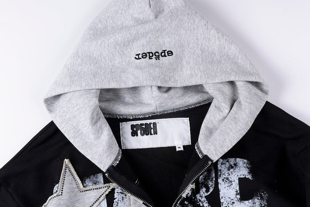 Sp5der Oversized 5 Letter Casual Zip-Up Hoodie - Black Navy - product image 7