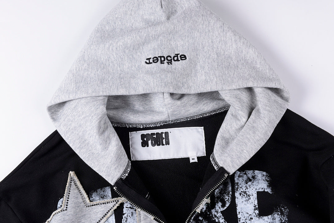 Sp5der Oversized 5 Letter Casual Zip-Up Hoodie - Black Navy - product image 7
