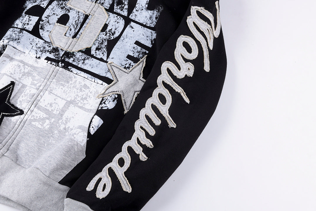 Sp5der Oversized 5 Letter Casual Zip-Up Hoodie - Black Navy - product image 9