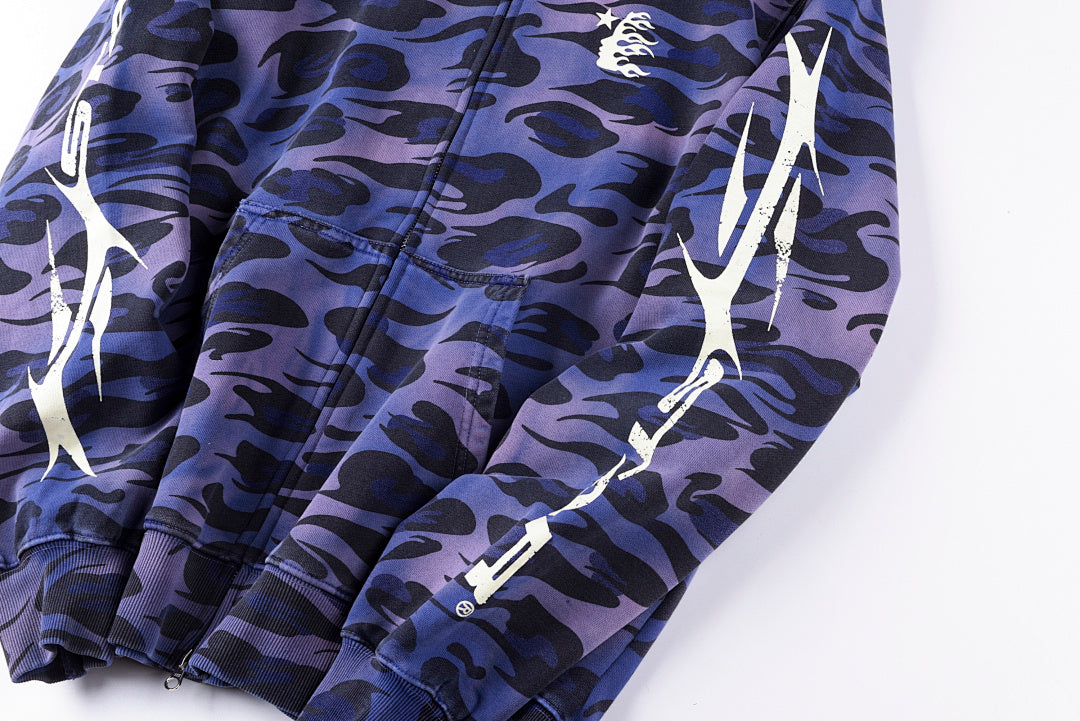 Hellstar Studios Red Black Camo Casual Hoodie - Navy / Green / Red Burgundy - product image 7