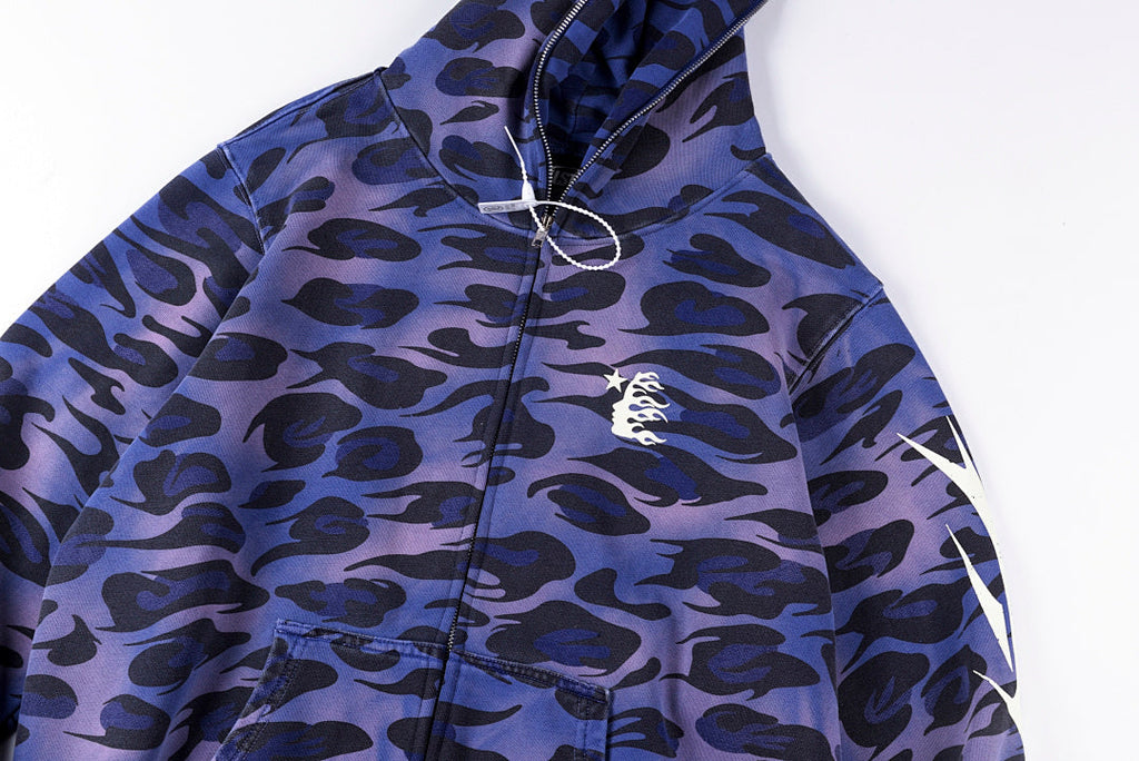 Hellstar Studios Red Black Camo Casual Hoodie - Navy / Green / Red Burgundy - product image 8