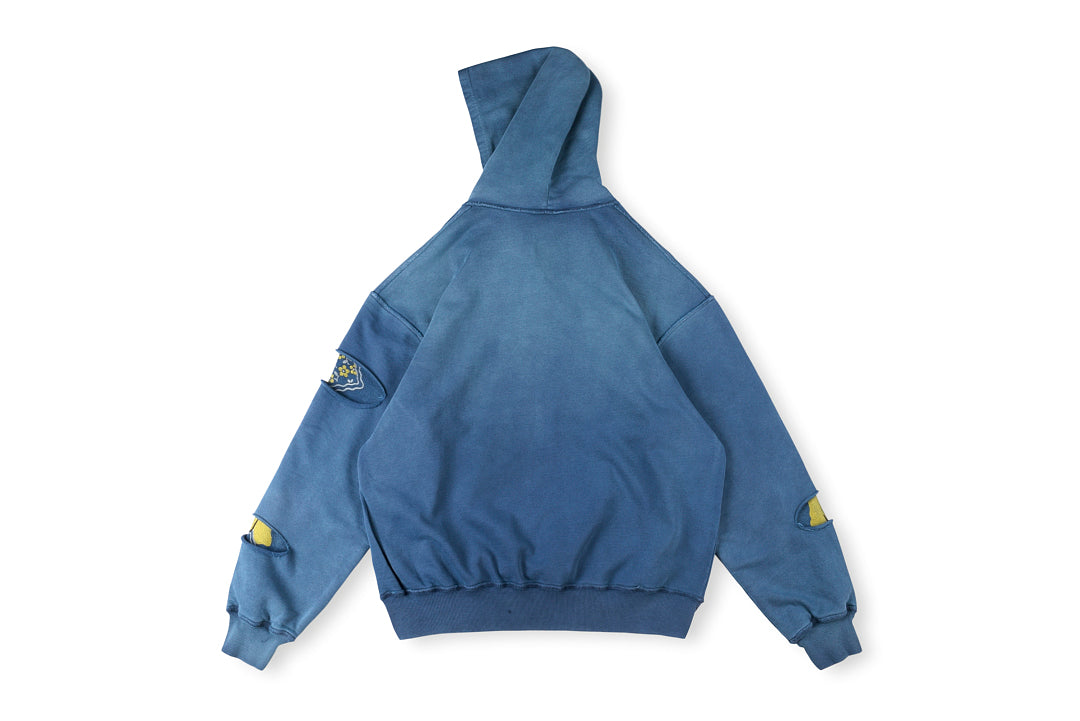 Kapital Kountry Smile Patch Reversible Washed Distressed Hoodie - Charcoal Yellow - product image 3