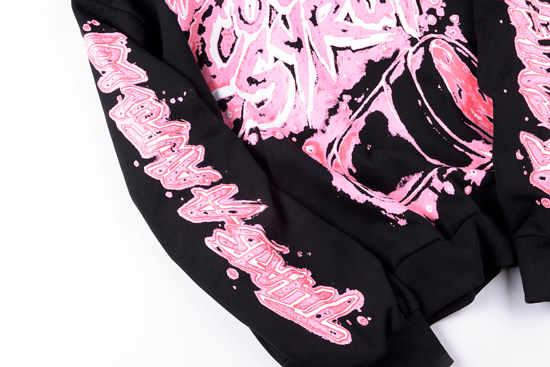 That's A Awful Lot of Cough Syrup Pink Letter Graffiti Print Casual Hoodie - Black / Light Gray - product image 5