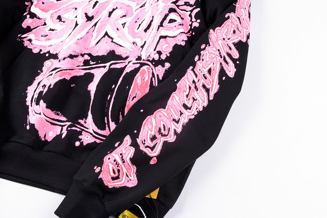 That's A Awful Lot of Cough Syrup Pink Letter Graffiti Print Casual Hoodie - Black / Light Gray - product image 6