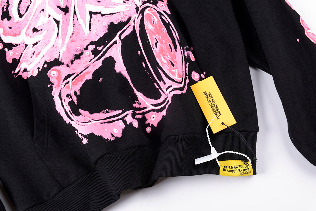 That's A Awful Lot of Cough Syrup Pink Letter Graffiti Print Casual Hoodie - Black / Light Gray - product image 9