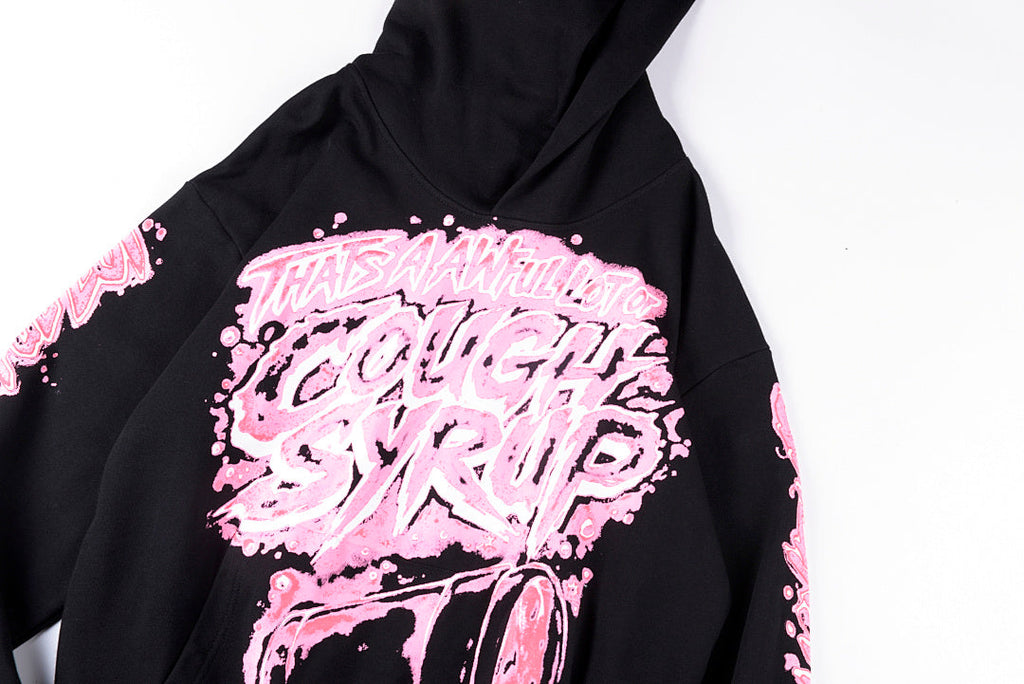 That's A Awful Lot of Cough Syrup Pink Letter Graffiti Print Casual Hoodie - Black / Light Gray - product image 10