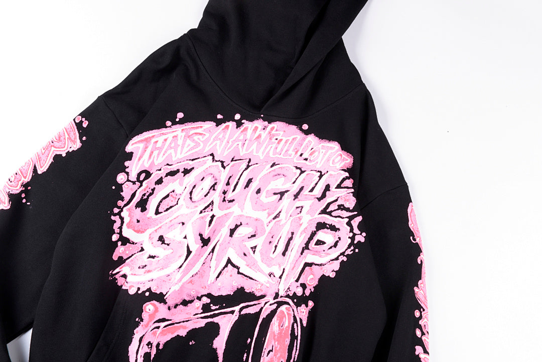 That's A Awful Lot of Cough Syrup Pink Letter Graffiti Print Casual Hoodie - Black / Light Gray - product image 10