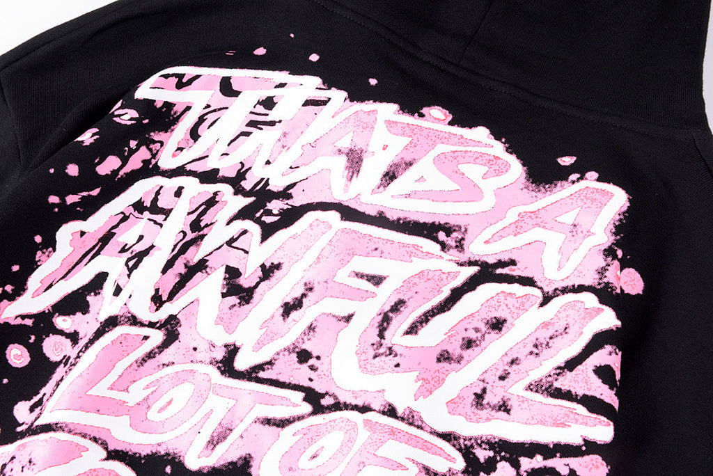 That's A Awful Lot of Cough Syrup Pink Letter Graffiti Print Casual Hoodie - Black / Light Gray - product image 12