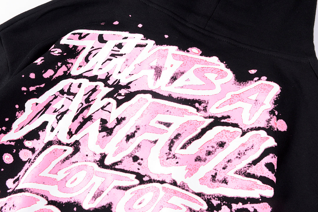 That's A Awful Lot of Cough Syrup Pink Letter Graffiti Print Casual Hoodie - Black / Light Gray - product image 12