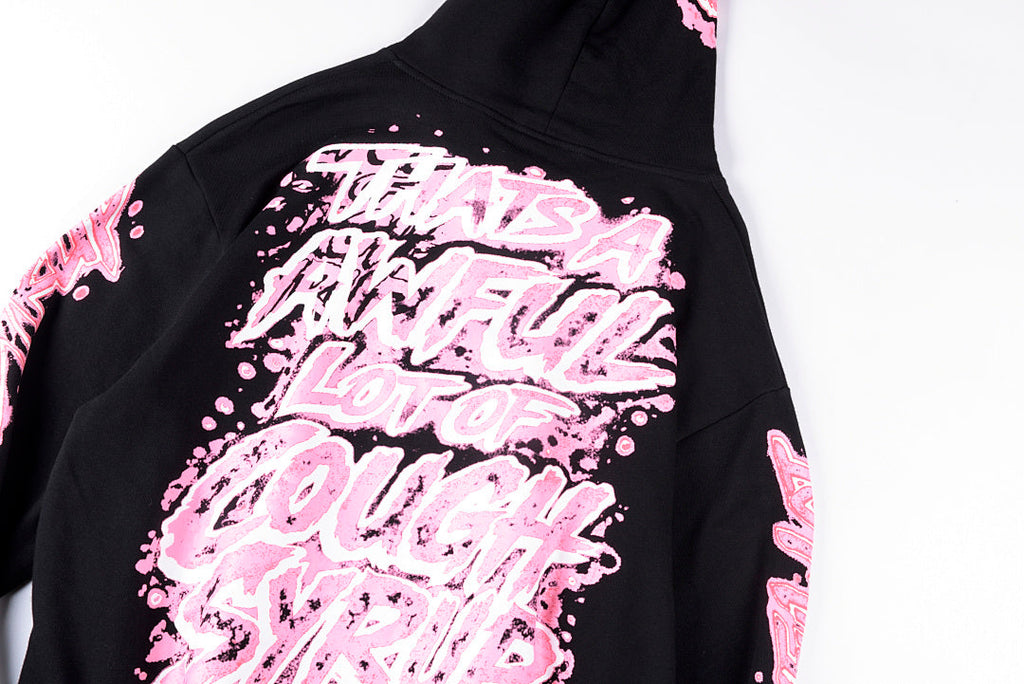 That's A Awful Lot of Cough Syrup Pink Letter Graffiti Print Casual Hoodie - Black / Light Gray - product image 14