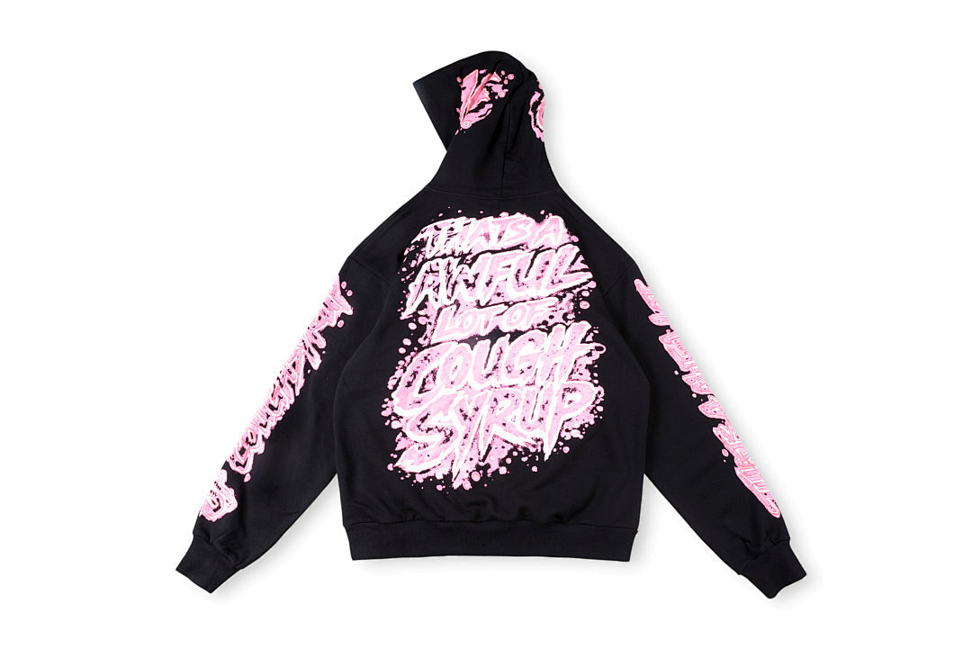 That's A Awful Lot of Cough Syrup Pink Letter Graffiti Print Casual Hoodie - Black / Light Gray - product image 15