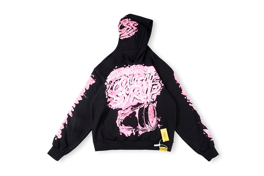 That's A Awful Lot of Cough Syrup Pink Letter Graffiti Print Casual Hoodie - Black / Light Gray - product image 16