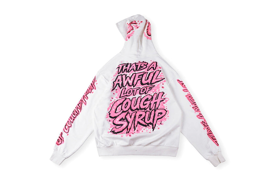 That's A Awful Lot of Cough Syrup Pink Letter Graffiti Print Casual Hoodie - Black / Light Gray