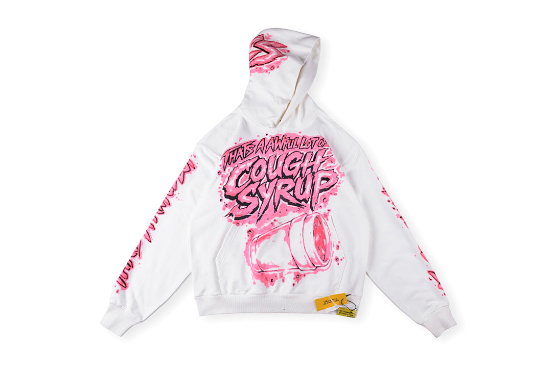 That's A Awful Lot of Cough Syrup Pink Letter Graffiti Print Casual Hoodie - Black / Light Gray - product image 1
